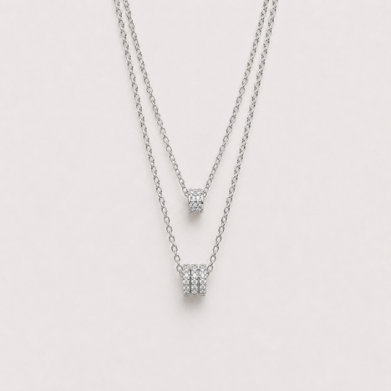 Picture of 925 Sterling Silver Double Circle CZ Layered Pendant Necklace