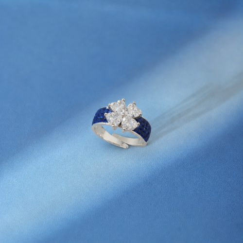 Picture of 925 Silver Blue Flower Adjustable Ring