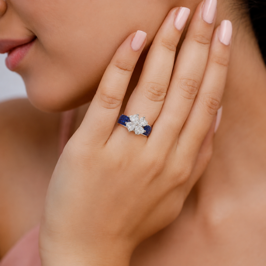 Picture of 925 Silver Blue Flower Adjustable Ring