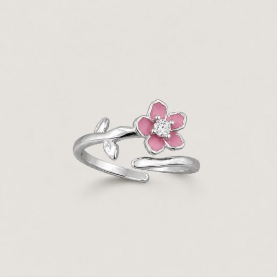 Picture of 925 Silver Pink Flower Adjustable Ring