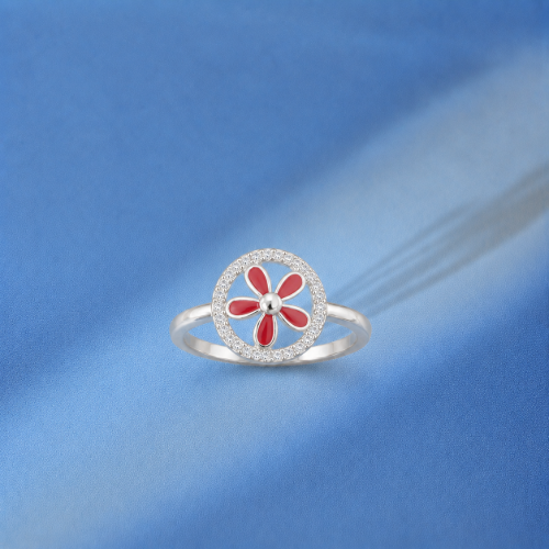 Picture of 925 Silver Red Flower CZ Ring