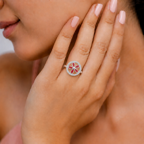 Picture of 925 Silver Red Flower CZ Ring