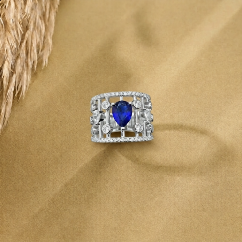 Picture of 925 Sterling Silver Blue Sapphire CZ Ring