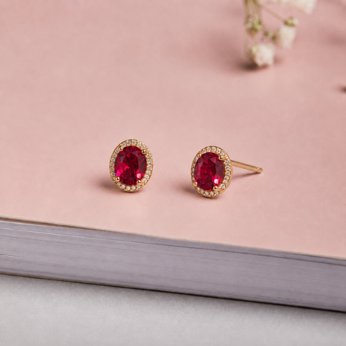 Picture of 925 Silver Ruby Halo Stud Earrings