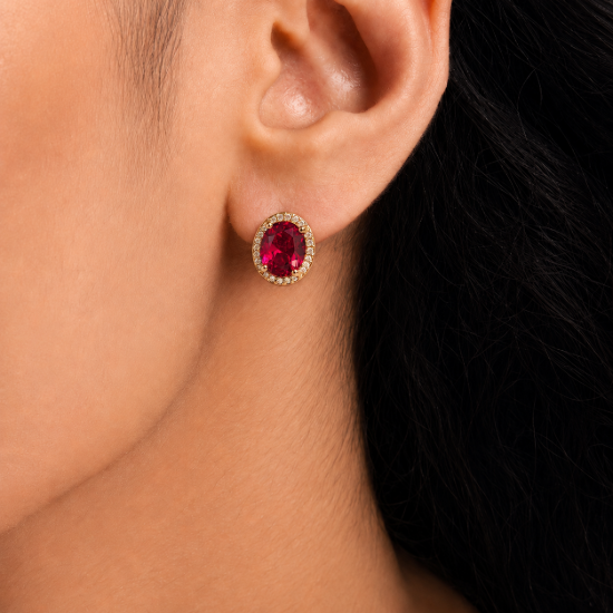 Picture of 925 Silver Ruby Halo Stud Earrings
