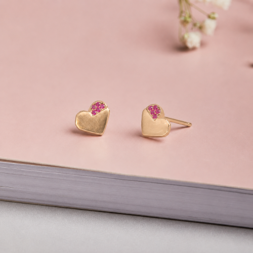 Picture of Pink CZ Heart Stud Earrings