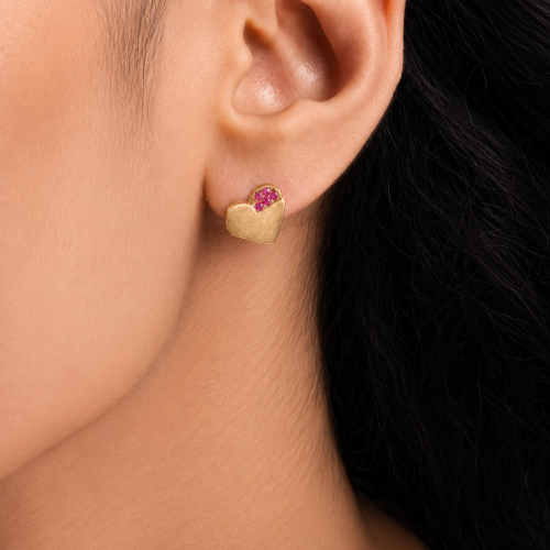 Picture of Pink CZ Heart Stud Earrings