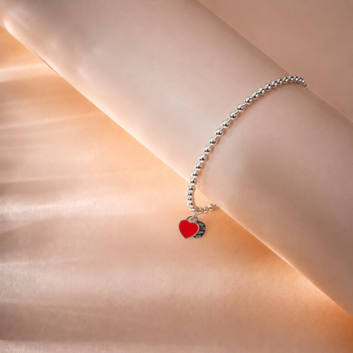 Picture of 925 Silver Red Heart Bead Bracelet
