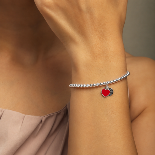 Picture of 925 Silver Red Heart Bead Bracelet