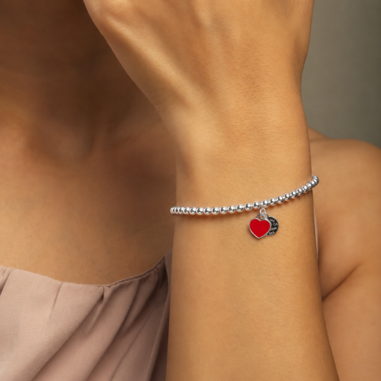 Picture of 925 Silver Red Heart Bead Bracelet