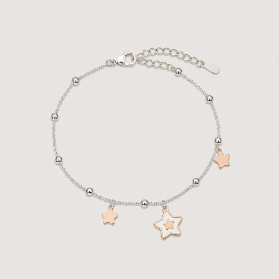 Picture of 925 Sterling Silver Celestial Star Charm Bracelet for Women | Dual Tone