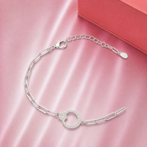 Picture of 925 Sterling Silver CZ Circle Link Bracelet
