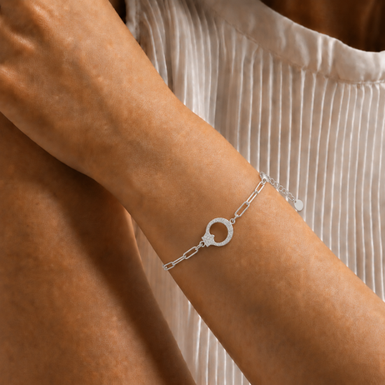 Picture of 925 Sterling Silver CZ Circle Link Bracelet