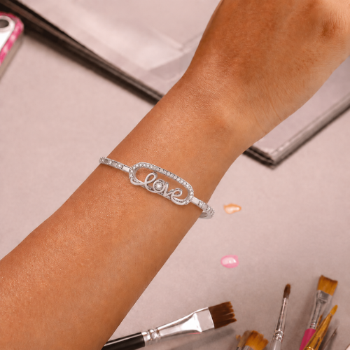 Picture of 925 Sterling Silver Love CZ Bangle Bracelet
