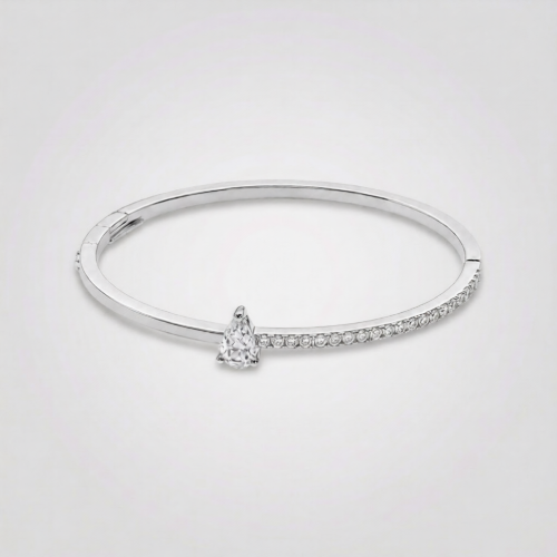 Picture of 925 Sterling Silver Pear Cut Solitaire CZ Bangle Bracelet