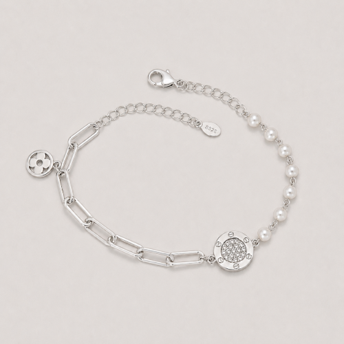 Picture of 925 Sterling Silver Pearl Link Bracelet