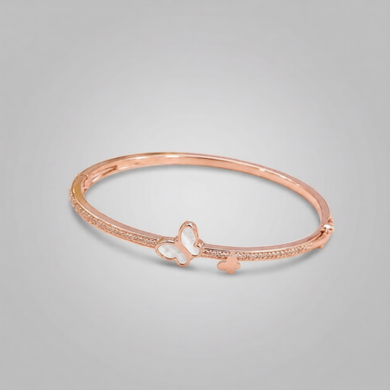 Picture of 925 Sterling Silver Rose Gold Butterfly Mother of Pearl Bangle Bracelet