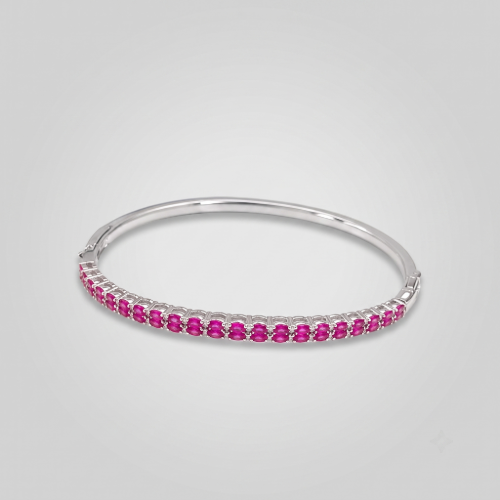Picture of 925 Sterling Silver Ruby CZ Tennis Bangle Bracelet