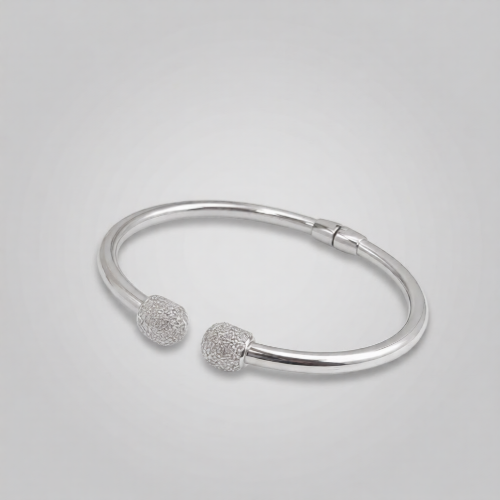 Picture of 925 Sterling Silver Textured Ball Open Bangle