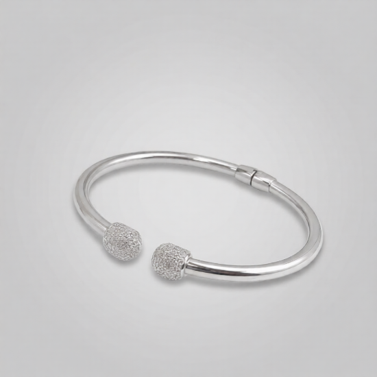 Picture of 925 Sterling Silver Textured Ball Open Bangle