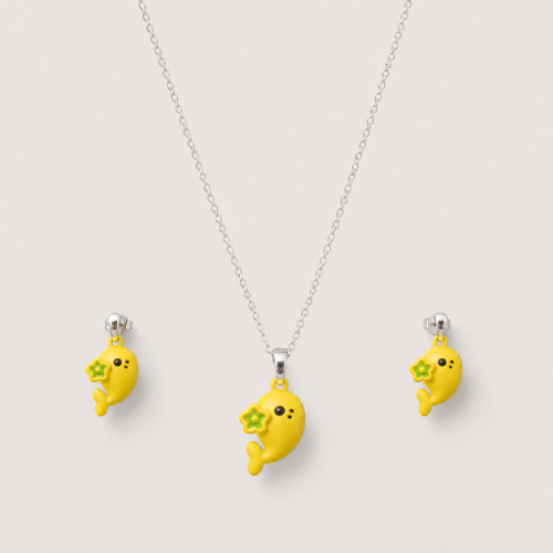 Picture of 925 Silver Cute Yellow Whale Jewelry Set