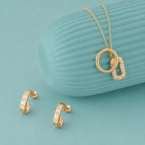 Picture of 925 Silver CZ Circle Link Jewelry Set