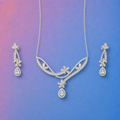 Picture of 925 Silver Floral Teardrop Jewelry Set