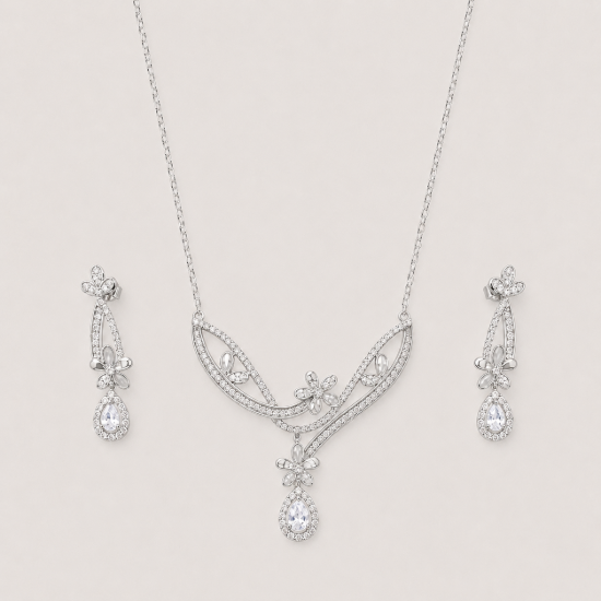 Picture of 925 Silver Floral Teardrop Jewelry Set