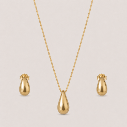 Picture of 925 Silver Gold Teardrop Jewelry Set