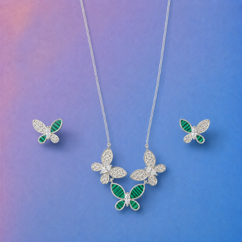 Picture of 925 Silver Green Butterfly Jewelry Set