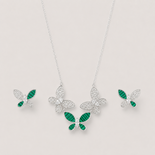 Picture of 925 Silver Green Butterfly Jewelry Set