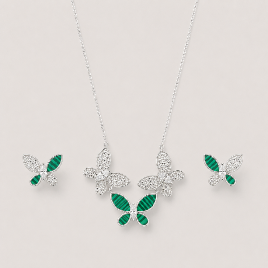 Picture of 925 Silver Green Butterfly Jewelry Set