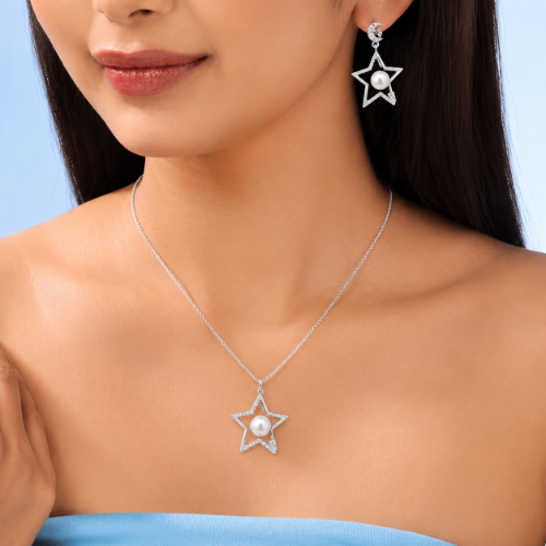 Picture of 925 Silver Moon Star Pearl Jewelry Set