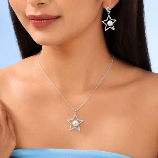 Picture of 925 Silver Moon Star Pearl Jewelry Set
