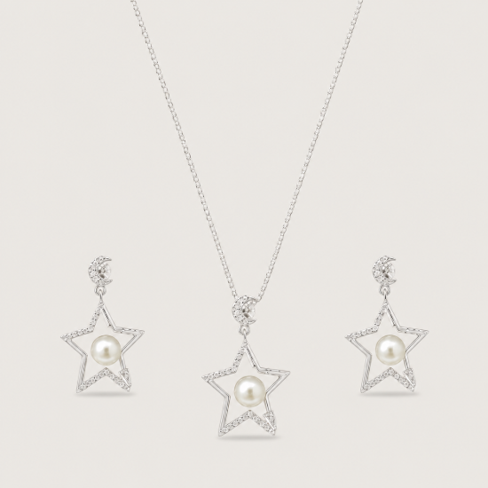Picture of 925 Silver Moon Star Pearl Jewelry Set