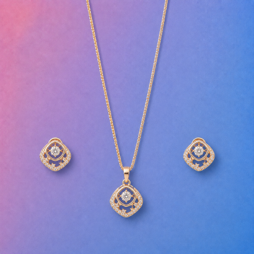 Picture of 925 Silver Rose Gold Blue Enamel CZ Jewelry Set
