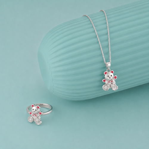 Picture of 925 Silver Teddy Pendant & Adjustable Ring Set