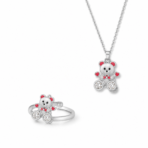 Picture of 925 Silver Teddy Pendant & Adjustable Ring Set