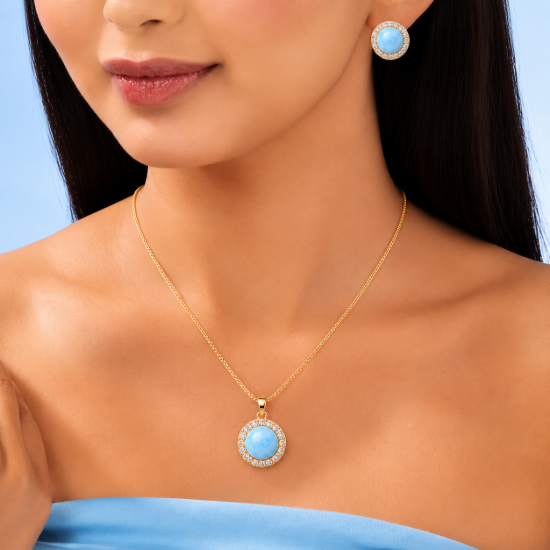 Picture of 925 Silver Turquoise Halo Jewelry Set