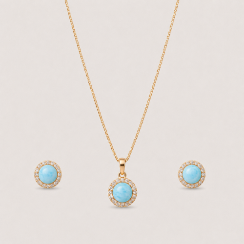 Picture of 925 Silver Turquoise Halo Jewelry Set