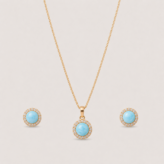 Picture of 925 Silver Turquoise Halo Jewelry Set