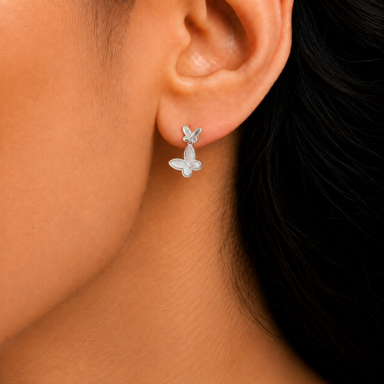 Picture of 925 Silver Double Butterfly Drop Earrings