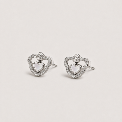 Picture of 925 Silver Double Heart Stud Earrings