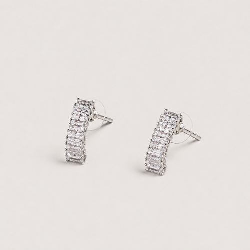 Picture of 925  Silver Baguette Crystal Hoop Earrings