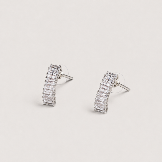 Picture of 925  Silver Baguette Crystal Hoop Earrings