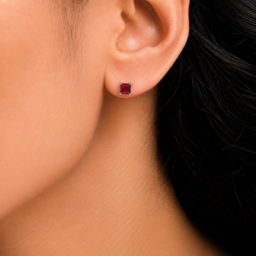 Picture of 925 Red Square Crystal Stud Earrings