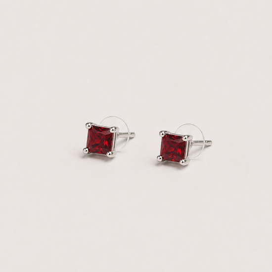 Picture of 925 Red Square Crystal Stud Earrings