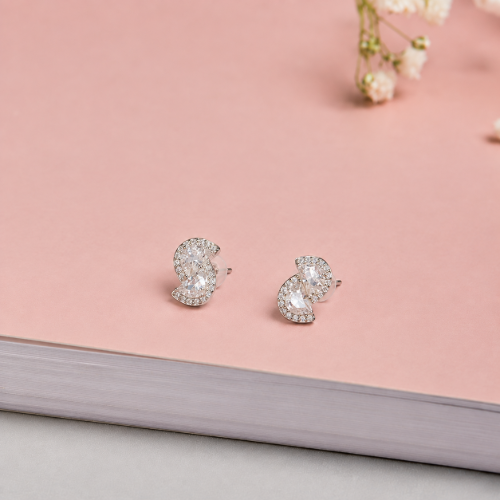 Picture of 925 Silver Double Pear Crystal Stud Earrings