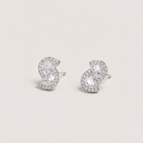 Picture of 925 Silver Double Pear Crystal Stud Earrings