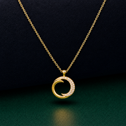 Picture of 925 Crystal Crescent Gold Necklace